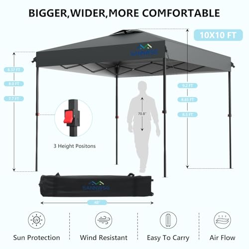 10X10 Pop Up Canopy Tent with 3 Sidewalls,Easy Up Canopy,Commercial Instant Shelter,Heavy Duty One Person Set Up Event Ten...