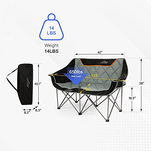 FAIR WIND Oversized Fully Padded Camping Chair Folding Loveseat Camping Couch Double Duo Chair Heavy Duty Quad Fold Arm Ch...