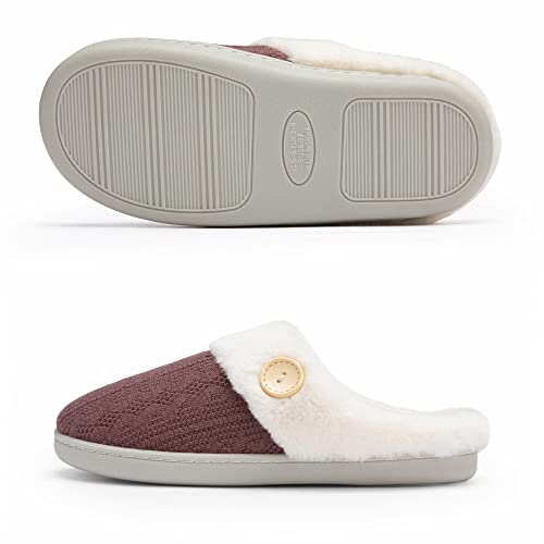 Chantomoo Womens Slipper Warm Comfy Memory Foam House Slippers Knitted Shoes Faux Fur Lined Anti-Skid Rubber Sole Bedroom ...