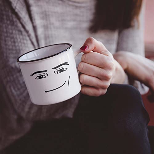 Serious Guy Face Camping Mug - Gamer Mug - Best Idea Gift - 12 oz Enamel Campfire Mugs, Gifts For Friends And Coworkers