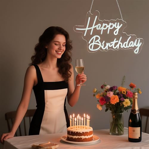 Mornajina 16.5'' x 11.8'' Happy Birthday Neon Sign for Backdrop Wall Decor, USB Powered Happy Birthday Led Sign for Backdr...