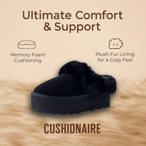 CUSHIONAIRE Women's Husky Genuine Suede cozy mule Platform +Memory Foam, Wide Widths Available