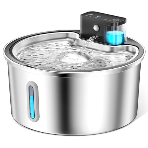 PawPoll Wireless Cat Water Fountain Stainless Steel - 3.2L/108oz Cordless Pet Water Fountain Battery Operated Cat Water Di...