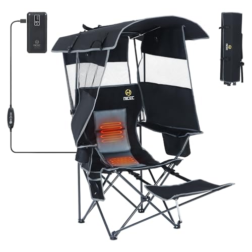 Nice C Chair with Canopy, Heated Camping Chair with Battery, Outdoor Sports Chairs with Shade, Heated Folding Umbrella Cha...