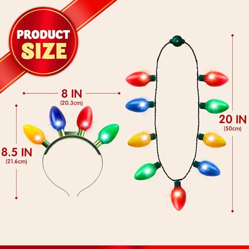 JOYIN 6 Pcs Christmas Light Up Headband and Necklace with 6 Flashing Modes, LED Christmas Bulb Lights Necklace Headband fo...
