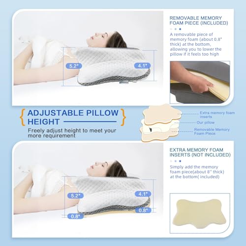 Pain Relief Cervical Pillow for Neck Support,Adjustable Ergonomic Pillow Cozy Sleeping,Odorless Orthopedic Memory Foam Pil...