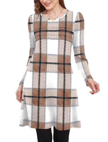OFEEFAN Womens Long Sleeve Tunic Dress Fall Fashion Sweater Dress with Pockets Pleated Front Casual Winter