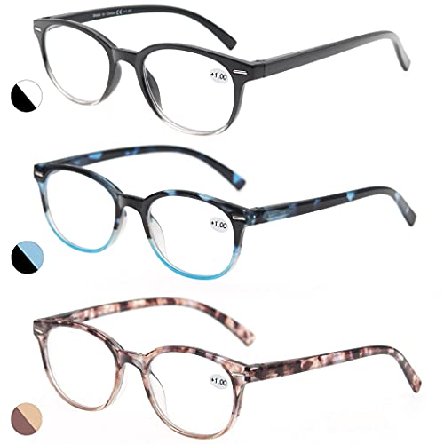 MODFANS Reading Glasses 2.5 Women 3 Pack Spring Hinge Fashion Round Stylish for Reading with Pouch