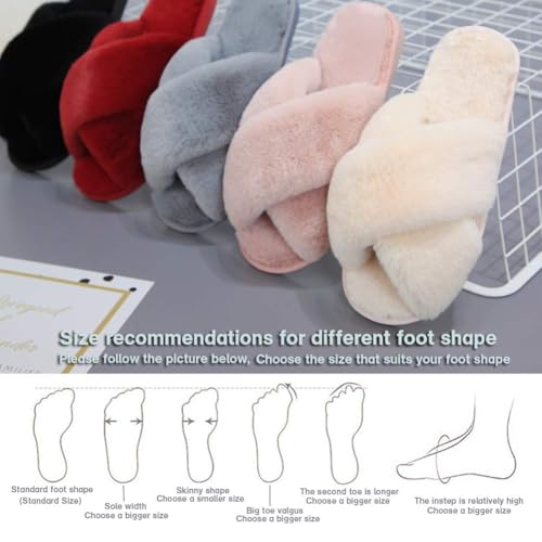 Women Fuzzy Fluffy Furry Slippers Fur Flip Flop Open Toe Slippers Cross Band Shoes Slides for Ladies House Home Indoor Out...