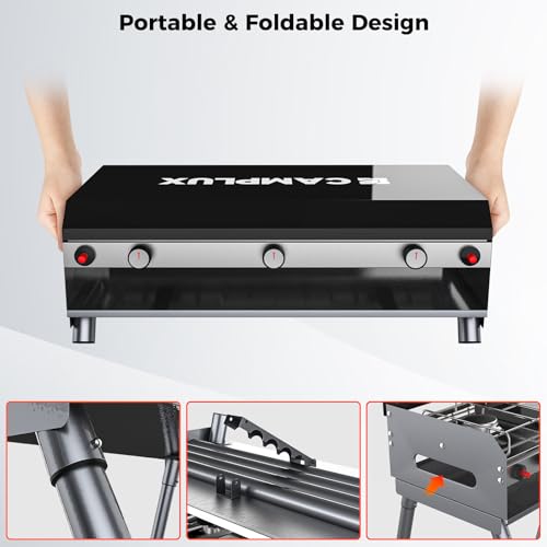 CAMPLUX 2 Burners & 1 Grill Propane Camping Stove, 15,000 BTU Portable Outdoor Propane Camping Grill Burner with Free Stan...