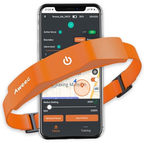 Aweec GPS Electric Dog Fence with Free App, Wireless Fence System with Training Collar, Portable Fence for Outdoor Use, Re...