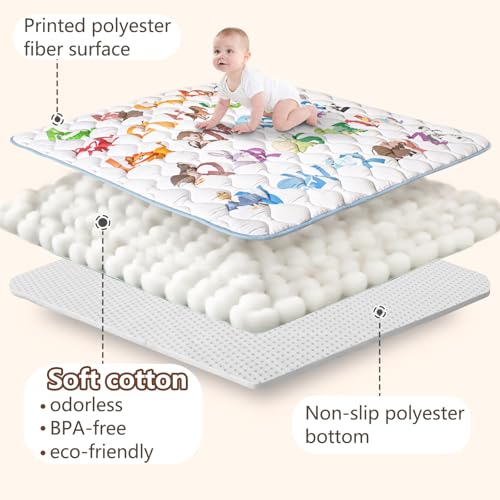Beavtaens Baby Play Mat, 50x50 Playpen Mat with Super Soft Touch, Activity Mats with Upgraded Anti-Slip Bottom, Machine Wa...