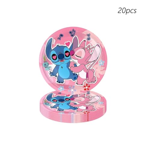 88Pcs pink Stitch Party supplies, including banners, plates, paper cups, tissues, pendant decorations, perfect for Stitch ...