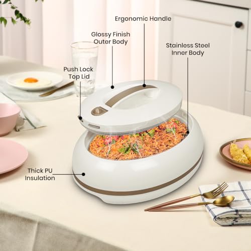 Elegant Large Oval Insulated Casserole Carrier Dish- One Hand Open Lid- 3.15 qt. Luxury Hot Pot Food Warmer/Cooler -Therma...