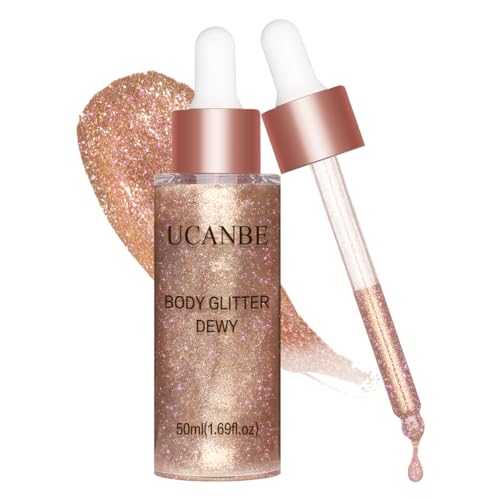 UCANBE Hydrating Body Glitter Dewy Highlighter Makeup Luminizer Drops Body Shimmer Liquid Face Glow Sparkles for Women Gif...