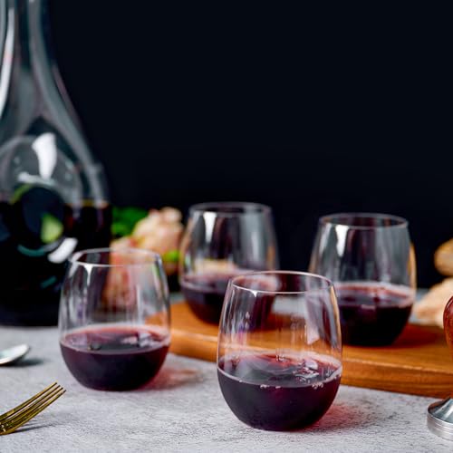 FOCUSLINE 32 Pack Plastic Wine Glasses Stemless, 12 Oz Crystal Clear Disposable Wine Cups, Reusable Plastic Wine Glasses f...