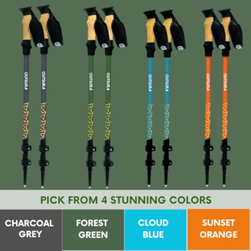 Outsura Trekking Poles for Hiking Collapsible Lightweight Aircraft Graded Aluminum Hiking Poles with Cork Grip & Quick Loc...
