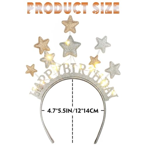Aceorna Light Up Stars Headbands LED Gold Birthday Hairbands Glowing Happy Birthdays Crowns Head Bands Glitter Birthday Ha...