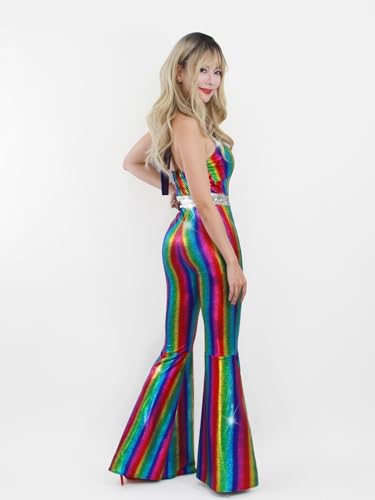 Nawgut Disco Outfit 70s 80s Prom Sparkle Flare Jumpsuit Party Costume Halloween Cosplay For Adult Women