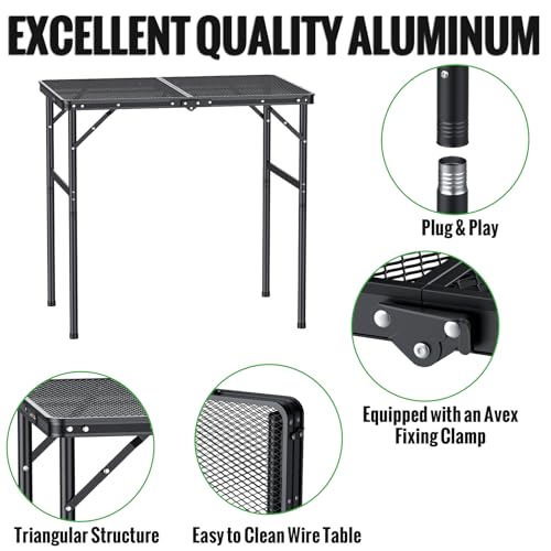 GARLLEN Folding Grill Table, 2-Height Adjustable Folding Camping Table with Heat-Resistant Wider Tabletop, Portable Alumin...