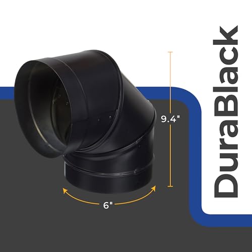 DuraVent DuraBlack 6 Inch 24 Gauge 430 Stainless Steel Easy Installation Single Wall Wood Burning Stove 90 Degree Elbow Co...