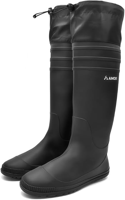 Amoji Mens Rubber Rain Boots Knee High Waterproof Packable Tall Garden Boots Lightweight Farm Mud Boots NOT FOR WIDE CALF