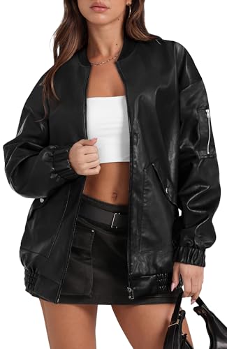 XIEERDUO Faux Leather Jacket Women Oversized Motorcycle Bomber Coats Zip Up Sleeve Pocket 2025 Fall Winter Clothes