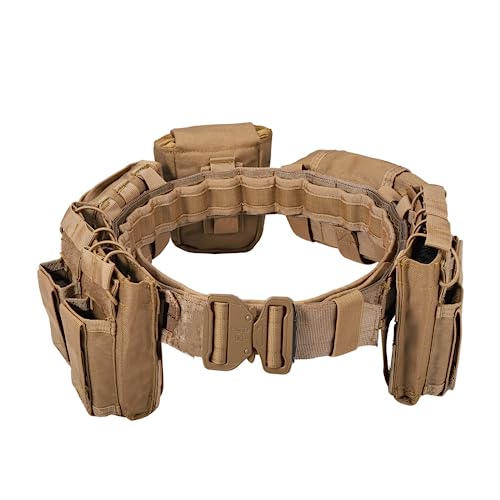 YAKEDA Tactical Battle Belts for Men- Quick Release Trigger Airsoft Belt Heavy Duty Belts with Pouches 7 PCS