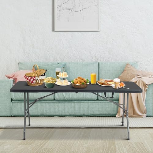 HKLGorg Folding Table, Heavy Duty Plastic Folding Utility Table Indoor Outdoor, Party Dining Table Easy to Assemble with L...
