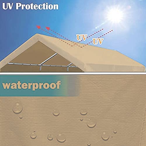 Vanteriam 10'x20' Upgraded Carport Replacement Top Canopy Cover for Car Garage Shelter Tent Party Tent with Ball Bungees B...