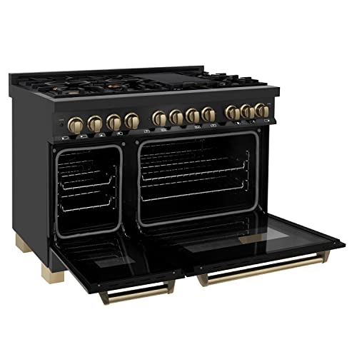 ZLINE Autograph Edition 48 in. 6.0 cu. ft. Legacy Dual Fuel Range with 7 Burner Gas Cooktop and 2 Electric Ovens in Black ...