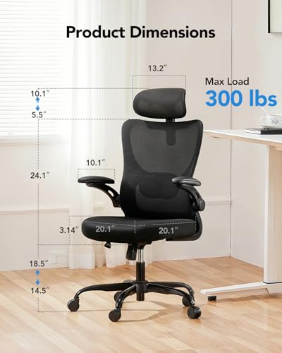 HUANUO Ergonomic Office Chair, High Back Computer Desk Chair with Adjustable Lumbar Support and Headrest, Comfy Gaming Cha...