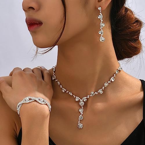 Sixexey Rhinestone Earrings Silver Sparkly Bracelet Earring Party Prom Earrings Jewelry for Women