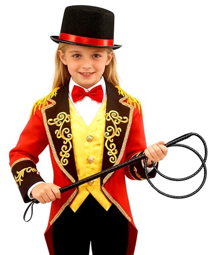 Kids Ringmaster Costume Circus Ring Master Cosplay Vest-Front Coat Outfit Halloween Dress Up 3-12 Years