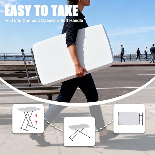ZenStyle 3 ft Adjustable Folding Table, Indoor Outdoor Portable Plastic Dining Card Table Utility Table for Camping Dining...