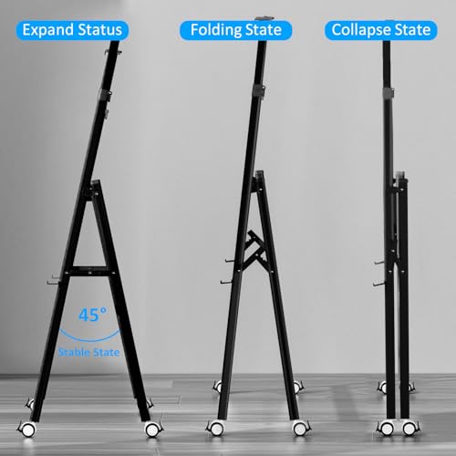 MAKUANG A-Frame Foldable Whiteboard Stand, Height and Width Adjustable, Mobile Stand with Wheels for All Heavy Duty Glass ...