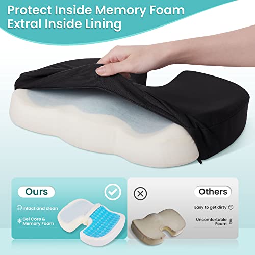 Office Chair Seat Cushion, Cooling Gel Enhanced Memory Foam Cushion for Long Sitting - Back, Sciatica, Coccyx, Tailbone Pa...