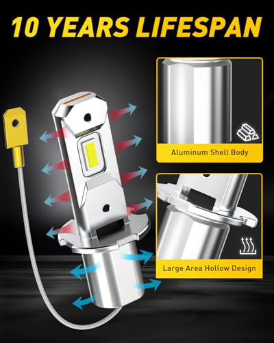 "AUXITO H3 LED Bulb, 16,000LM 600% Super Brighter, 10 Years Lifespan, 1:1 Size Plug-n-Play, 100% Perfect Installation, H3 ...