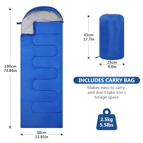 Sleeping Bags, Lightweight Camping Sleeping Bag for Adults, Kids, Hiking, Outdoor, Travel, Cold Weather & Warm