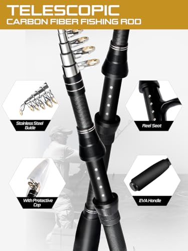 Ehowdin Fishing Pole Kit, Carbon Fiber Telescopic Fishing Rod and Reel Combo with Spinning Reel, Line, Bionic Bait, Hooks ...