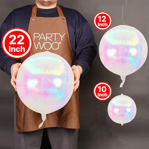 PartyWoo Iridescent Foil Balloons 20pcs Different Sizes Pack of 22 12 10 Inch Large Round Foil 4D Inflatable Mirror Ball M...