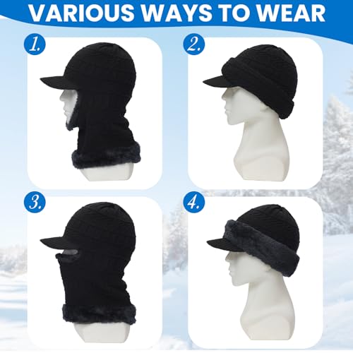 Winter Balaclava Beanie Hat, Knitted Ski Mask for Men Women, Thermal Lining Hats for Skiing Cycling Sports