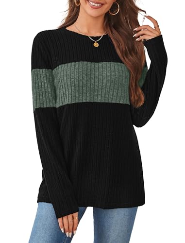 WIHOLL Womens Sweaters Trendy Color Block Tops Long Sleeve Shirts Fall Outfits Early Fall Fashion 2025 Winter Clothing