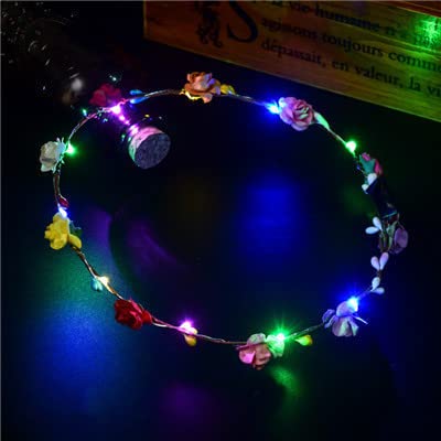 Led Light Women Flower Girl Headband Glow Blinking Crown Hair Wreath For Halloween Girls Women Cosplay Holiday Wedding Par...