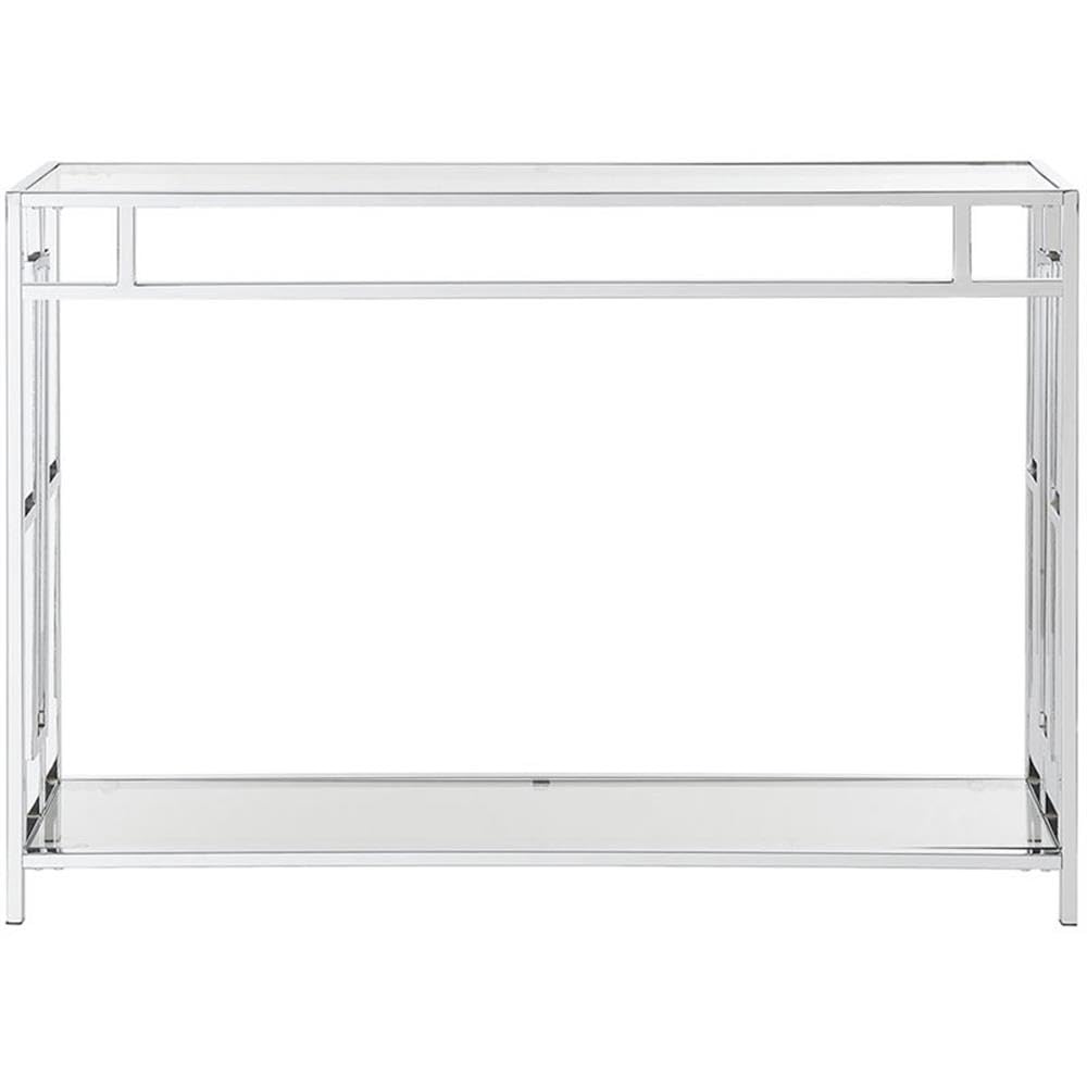 Convenience Concepts Town Square Chrome Console Table 42" - Contemporary Modern Sofa Table with Storage Shelf, Narrow Entryway Hall Table for Living Room, Bedroom, Bathroom, Glass/Chrome