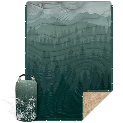 KawaGebo Kamp Outdoor Camping Blanket with Sherpa Lining, Extra Warm Thick Camp Blankets and Puffy Ultralight Soft Poncho ...