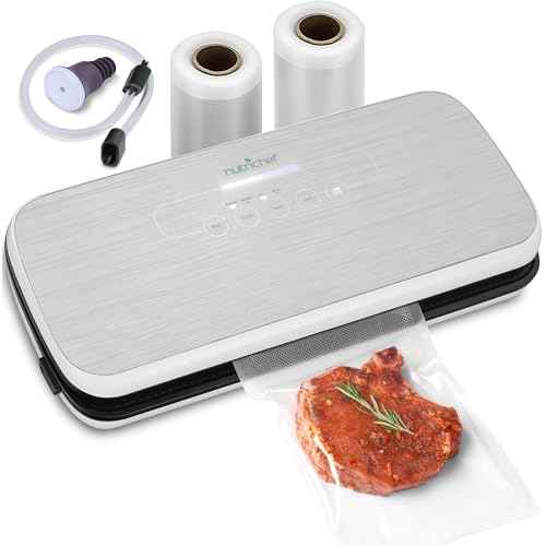 NutriChef Automatic Food Vacuum Sealer, Electric Air Sealing Preserver System for Dry and Moist Foods, LED Control, Strong Suction, Includes Bags, Wine Stopper Cork, and Air Suction Hose, 14¡±x6¡±x3¡±