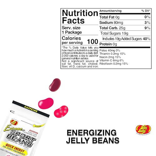 Jelly Belly Sport Beans- Extreme Assorted - Energy Chews with Caffeine [24 Pack] Box (Cherry, Watermelon & Pomegranate) Cl...