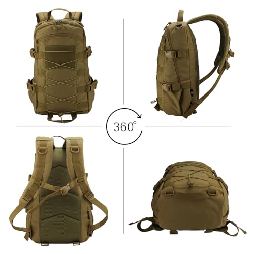 25L Hiking Backpack Small Tactical Backpack Daypack Camping Trekking Hunting Molle Pack for Men Women, Khaki
