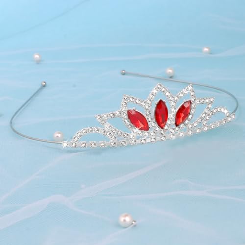 Sparkling Princess Crown Red Rhinestone Tiara for Girls - Royal Party Hair Accessories for Birthday Prom Wedding